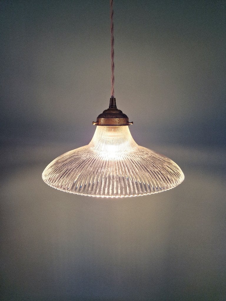 Suspension Art Déco en verre rainuré transparent, 1930, Antiquités & Art, Enlèvement ou Envoi