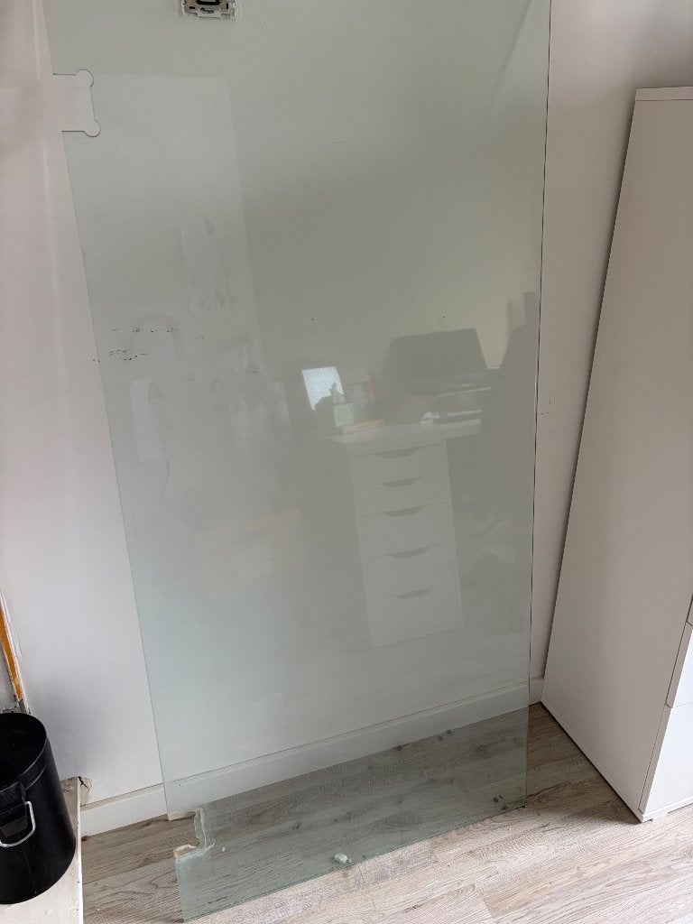 Badwand glas met bevestiging, Ophalen, Gebruikt, Glas