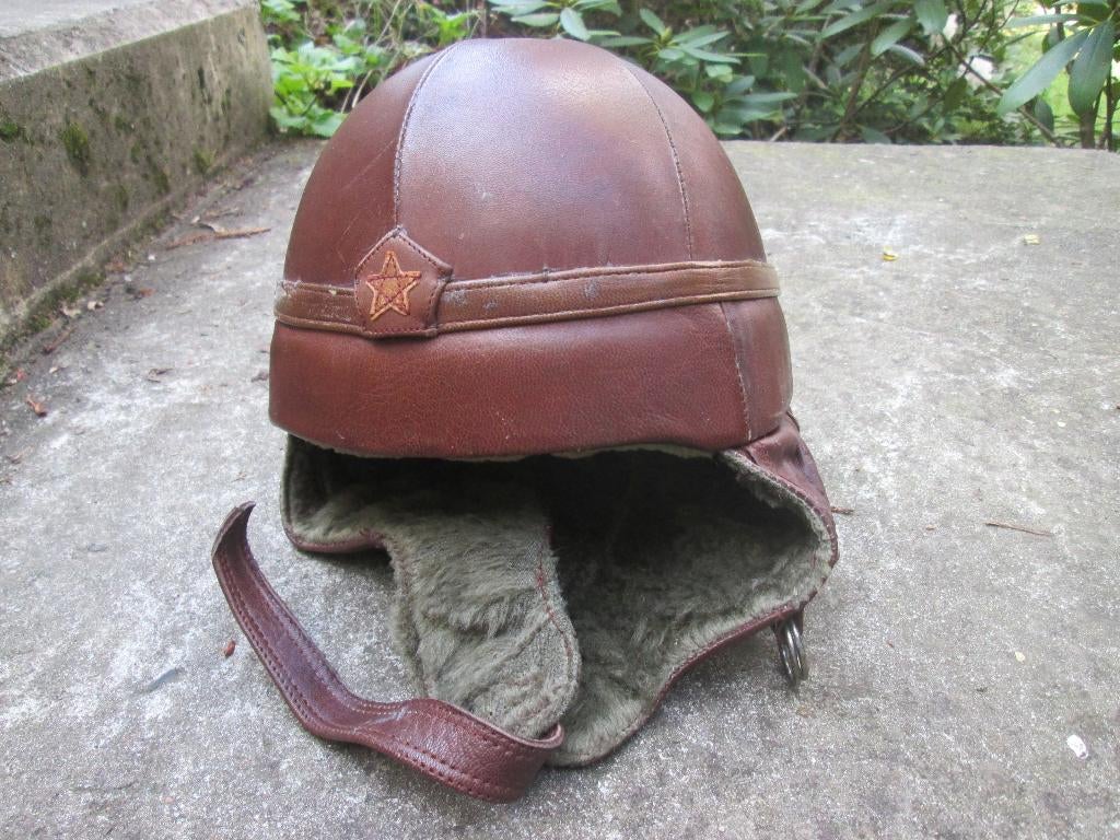 Leren Japanse tankhelm, winteruitvoering, mooi gemarkeerd., Verzamelen, Militaria | Algemeen, Ophalen of Verzenden