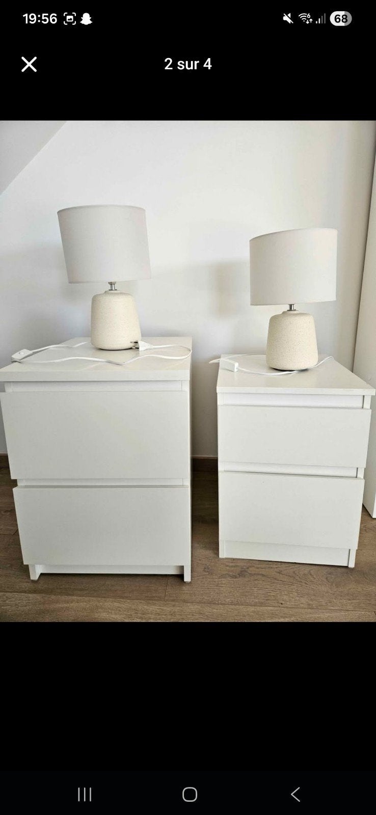 Set van 2 Ikea Malm nachtkastjes en 2 bedlampjes, Ophalen