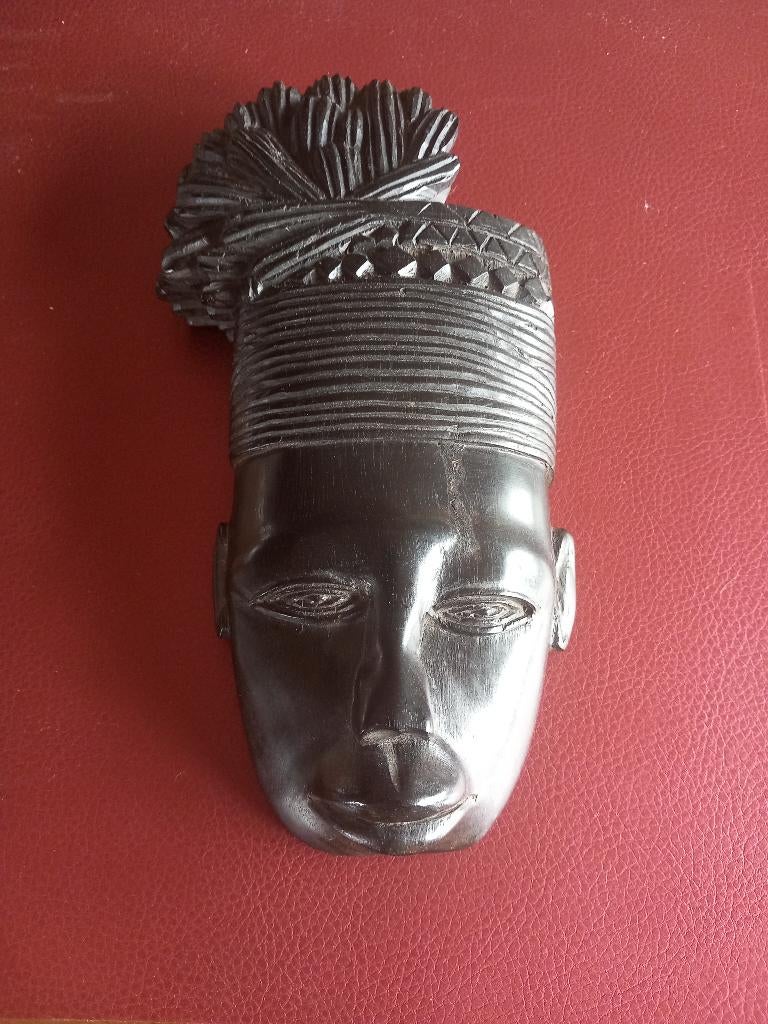 Tête africaine en ébène, Antiquités & Art, Art | Sculptures & Bois, Sculpture sur bois, Bois, Homme, Moins de 20 cm, Afrique, Classique