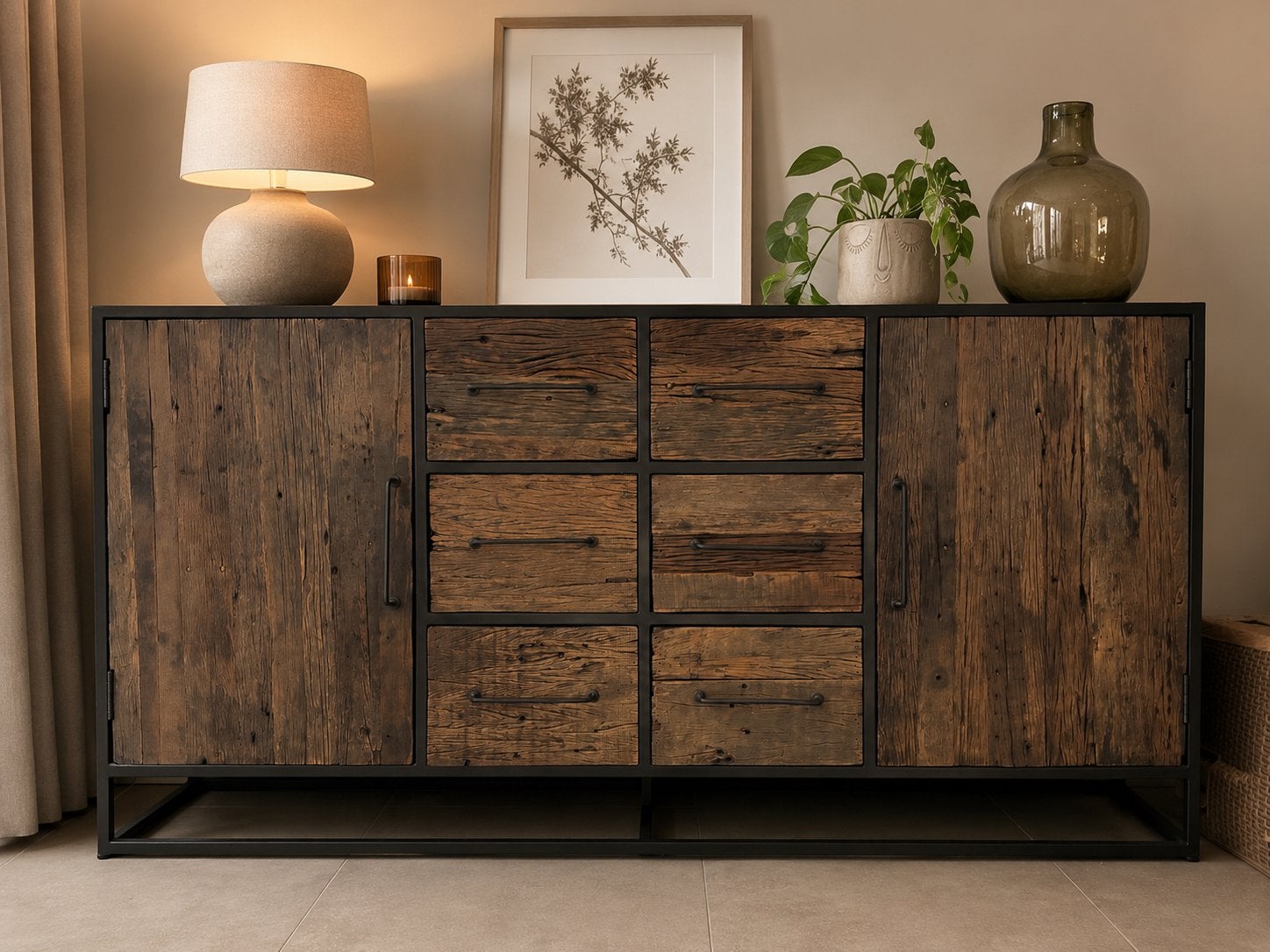 Industrieel dressoir 180cm, Huis en Inrichting, Kasten | Dressoirs, Ophalen, Zo goed als nieuw