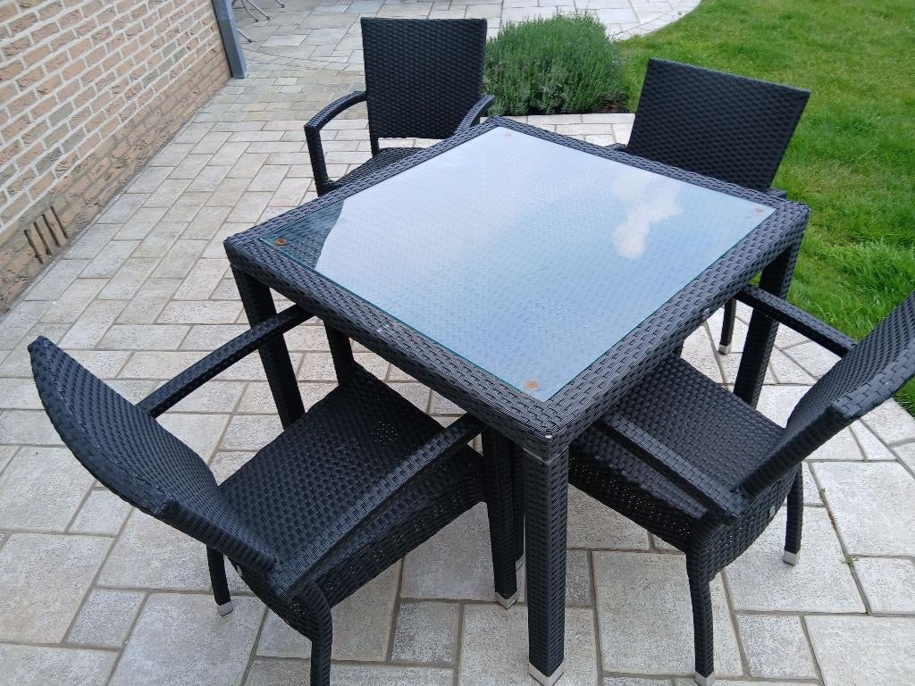 TUINSET TAFEL + 4 STOELEN, Tuin en Terras, Ophalen, 4 zitplaatsen, Kunststof, Gebruikt