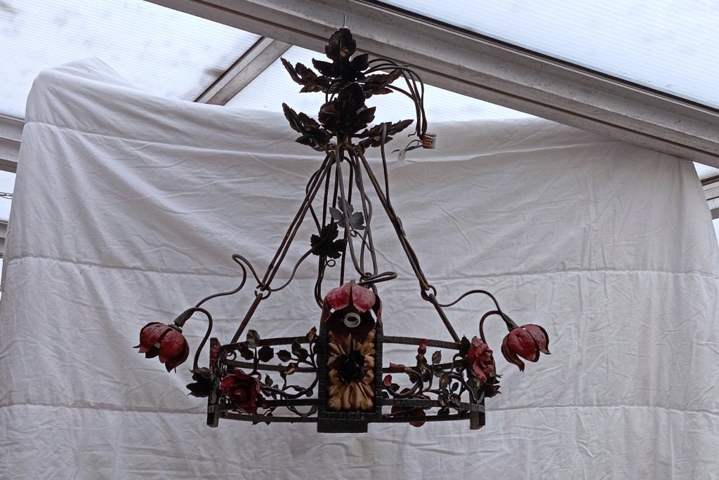 LUCHTER SMEEDWERK ( VAN BOECKEL ) KROONLUCHTER LAMPEN, Ophalen of Verzenden, Gebruikt, Metaal