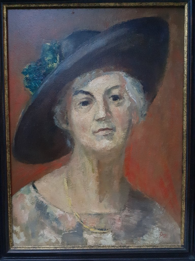 "Dame met hoed" - Greg Maes, Antiek en Kunst, Kunst | Schilderijen | Klassiek, Ophalen, Doek, Portret of Personen, Realistisch