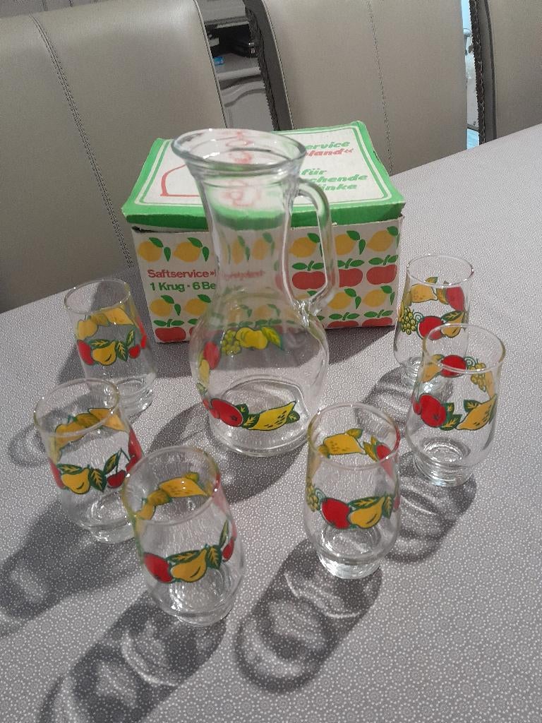 Vintage limonade service karaf + 6 glazen in TBE-doos, Ophalen of Verzenden