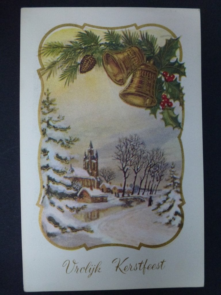 oude prentkaart Vrolijk Kerstfeest sixties, Ophalen of Verzenden, 1960 tot 1980, Gelopen, Feest(dag)