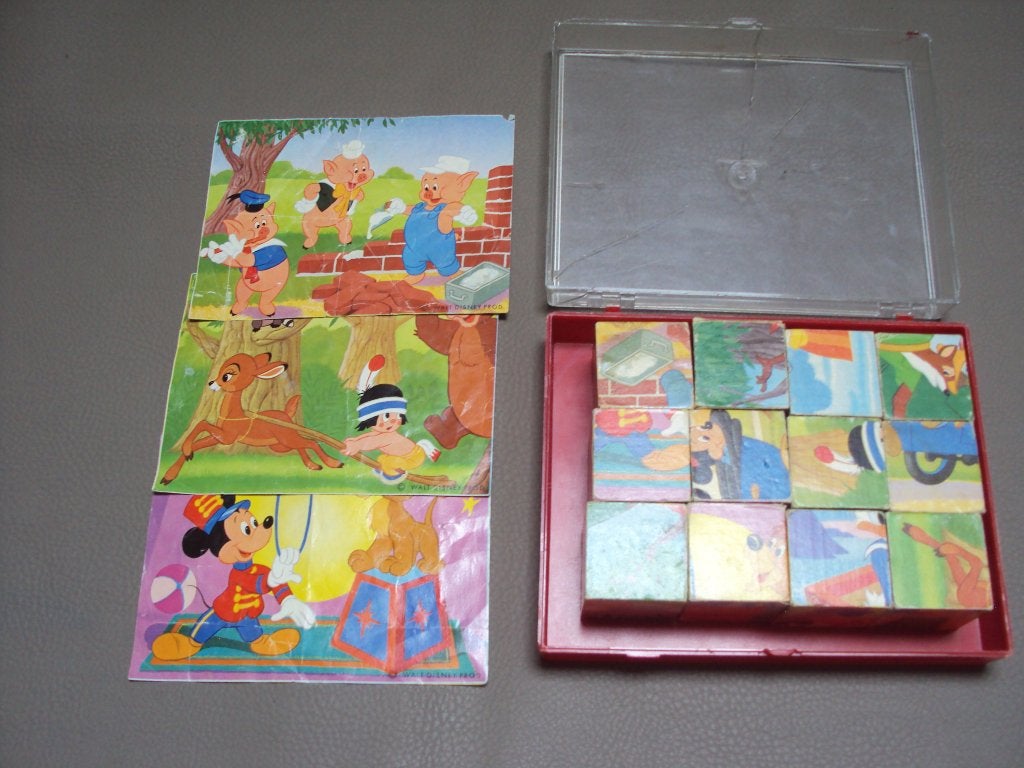 Leuke vintage houten kubusvormige blokken puzzel, Kinderen en Baby's, Ophalen of Verzenden
