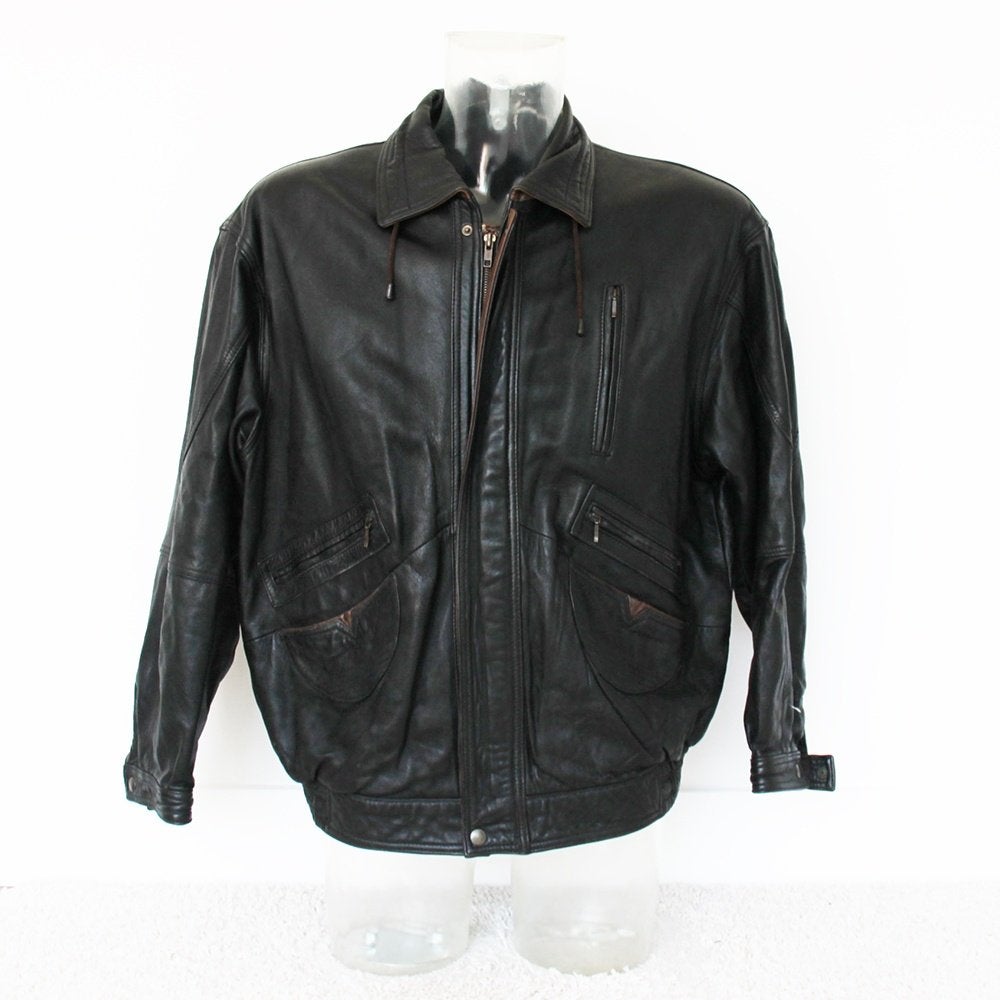 Vintage Lederen Heren Jas281* (Maat 56) € 60,-, Andere, Verzenden, Zwart, Maat 56/58 (XL)