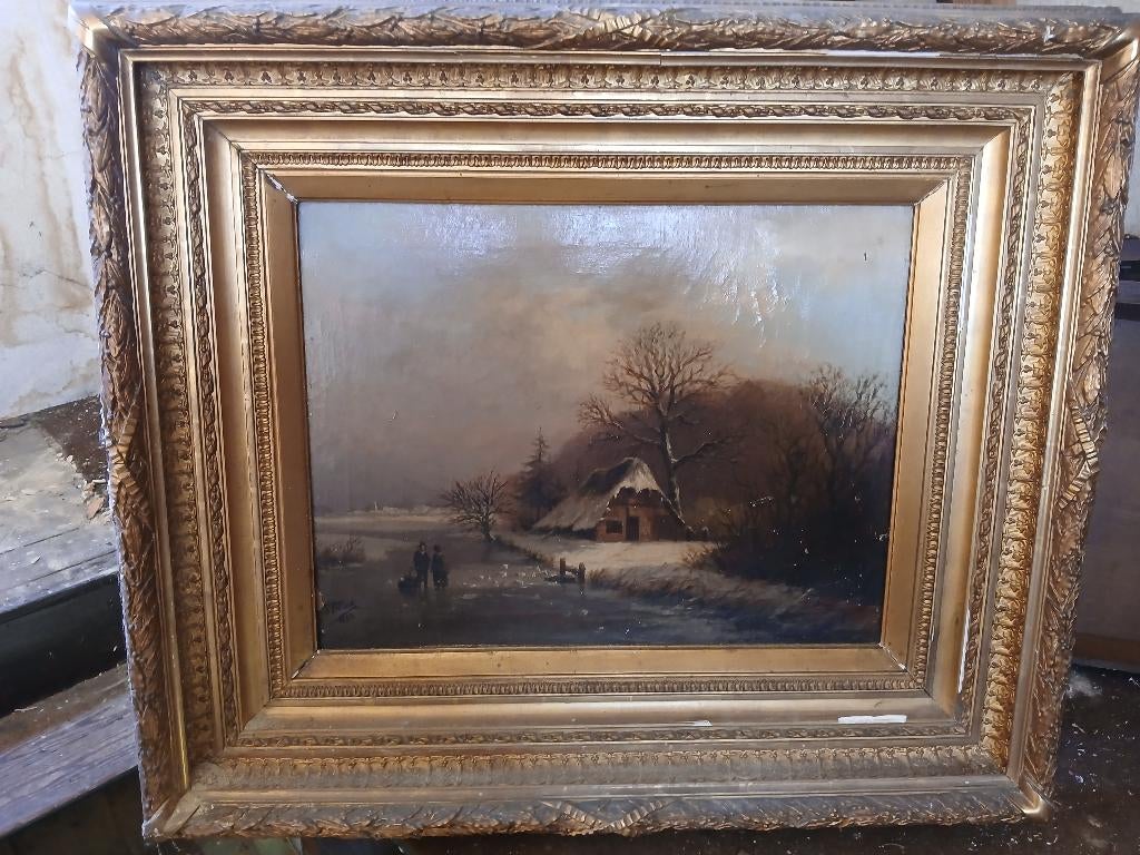 19e eeuwse school - Winterlandschap -  J.B. Kob... (1866), Antiek en Kunst, Kunst | Schilderijen | Klassiek, Ophalen of Verzenden
