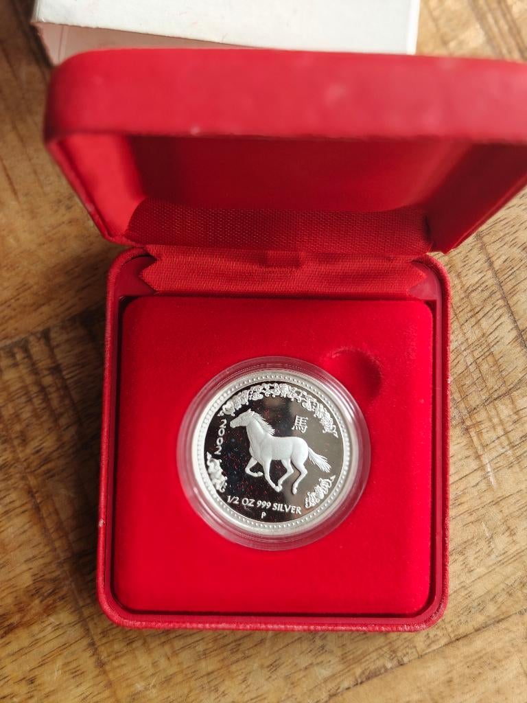 2002 lunar series 1 year of the horse 1/2 oz proof, Ophalen of Verzenden, Zilver