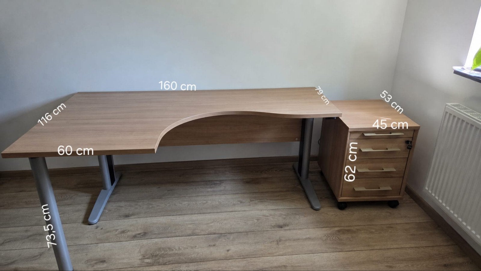 Bureau d'angle moderne de qualité + bloc 3 tiroirs, Maison & Meubles, Bureaux, Comme neuf, Bois, Beige, Enlèvement