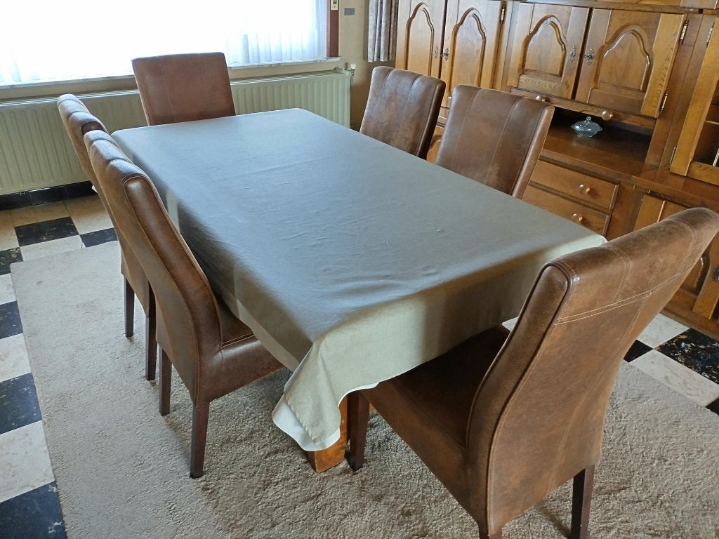 Eiken tafel met 6 lederen stoelen, Ophalen