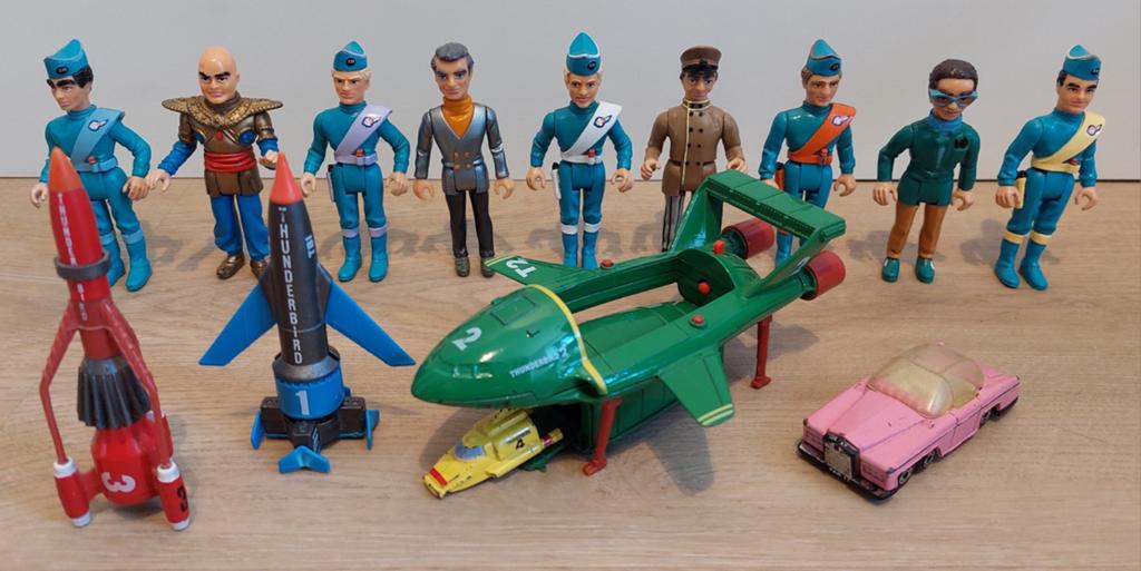Thunderbird 1, Thunderbird 3 en 4 poppetjes, Verzamelen, Speelgoed, Zo goed als nieuw, Ophalen of Verzenden