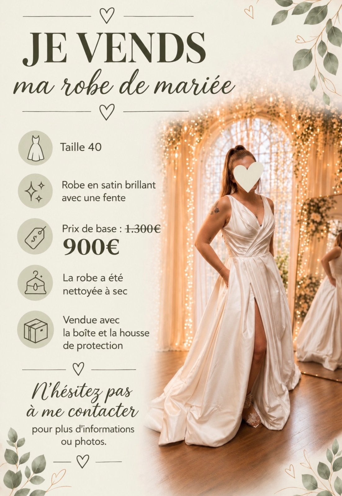 Robe de mariée, Web2b, Taille 38/40 (M), Comme neuf, Enlèvement
