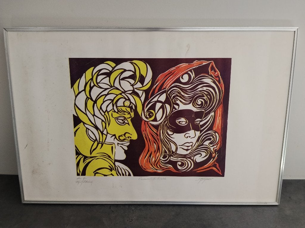 Linographie(1/10) Carnaval de Venise - Michiels, Enlèvement ou Envoi, Encadré, Autres sujets