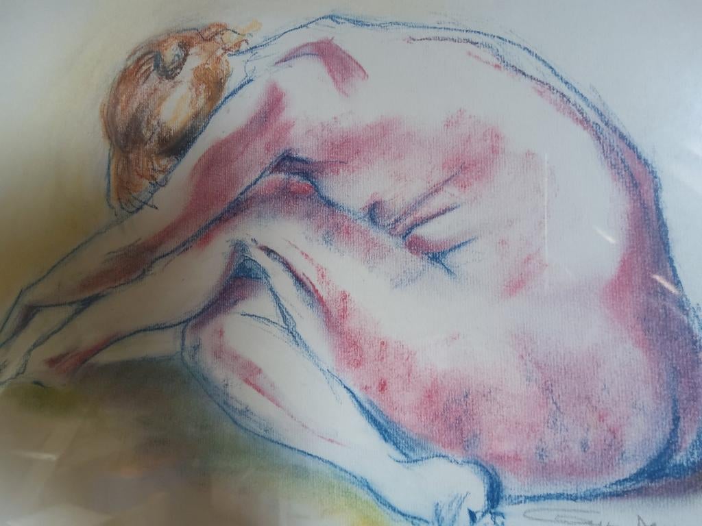 Originele ingelijste pasteltekening.49 x 39 cm., Ophalen