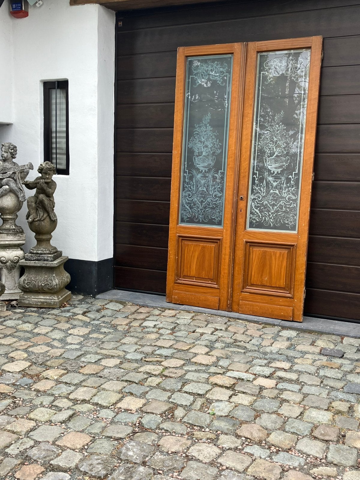 antieke dubbele ensuite deuren met art-deco geëtst glas, Enlèvement, Comme neuf, Verre