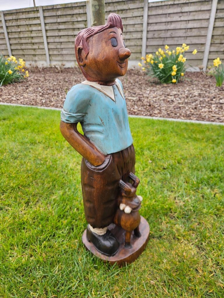 Houten beeld van kuifje, Tin Tin doe een bod weg is weg!, Statue, Bois, Enlèvement ou Envoi, Art deco