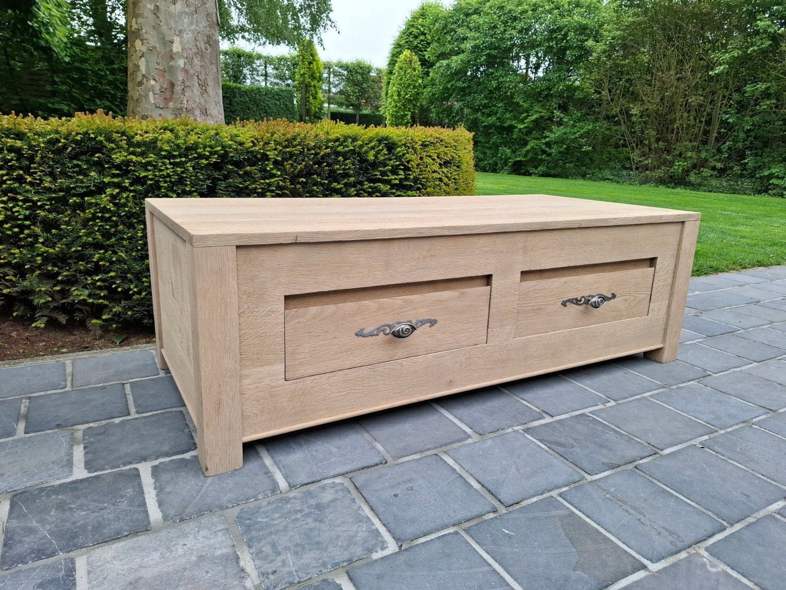 Massief eiken salontafel. Geluchtgomd., Ophalen of Verzenden
