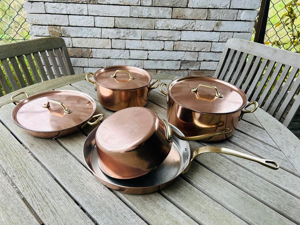 Ensemble d'ustensiles de cuisine en cuivre Vintage Unicorn, Enlèvement ou Envoi, Utilisé, Autres matériaux, Ensemble de casseroles