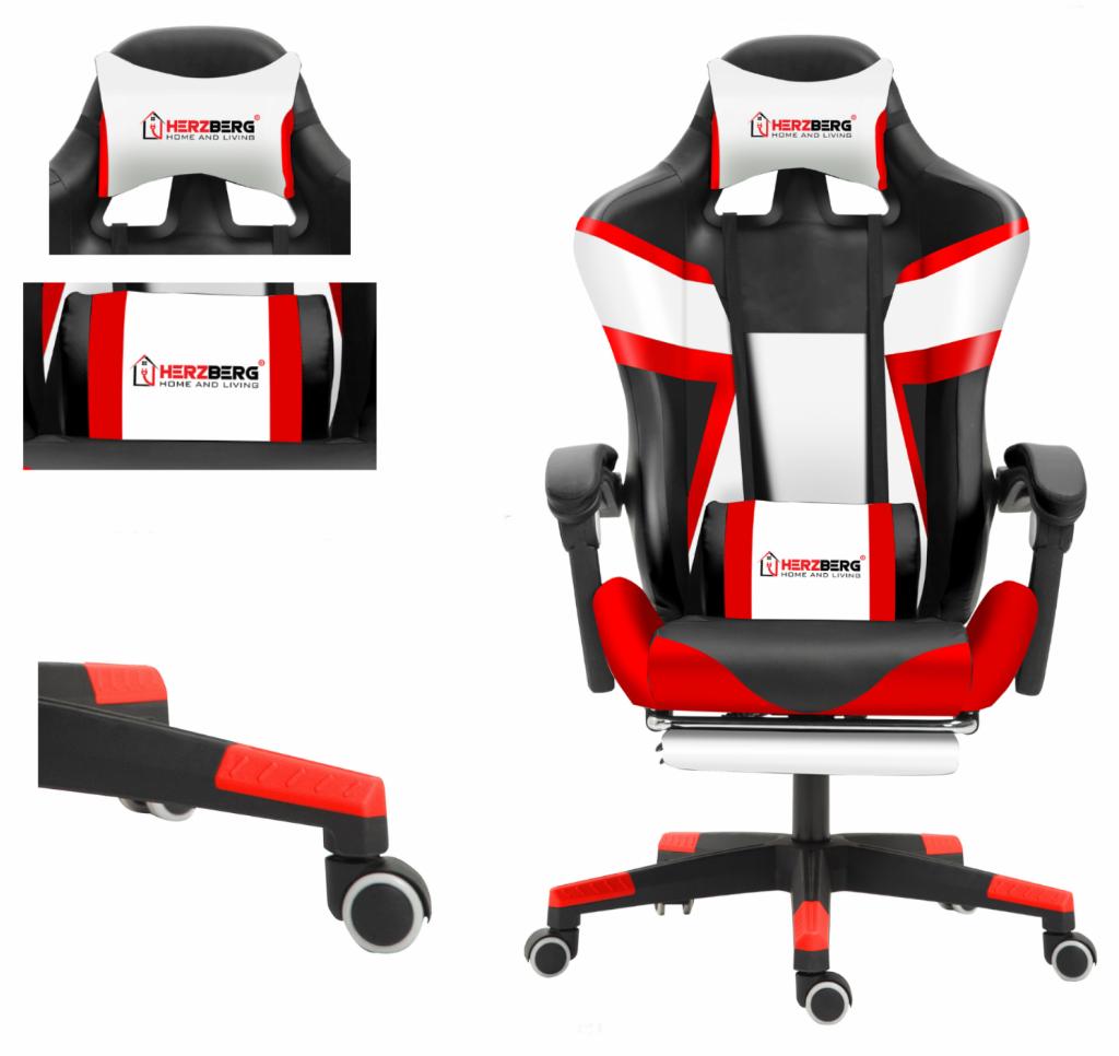 Chaise de jeu ou bureau repose-pieds noir blanc rouge., Maison & Meubles, Chaises de bureau, Neuf, Chaise de bureau, Rouge, Ergonomique