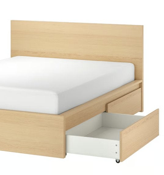 4 Ikea Malm bedlades - Wit gelazuurd eikenfineer, Huis en Inrichting, Slaapkamer | Bedden, Ophalen, Gebruikt, Wit