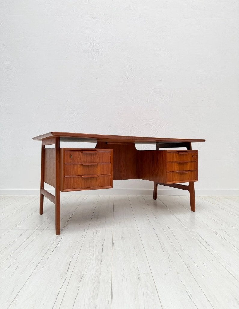 Bureau en teck Gunni Omann modèle 75 Omann Jun danois 60s, Vintage, Enlèvement ou Envoi, Utilisé