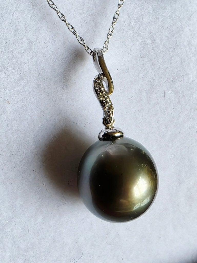Gouden ketting +Tahiti parel hanger en diamanten, Enlèvement ou Envoi