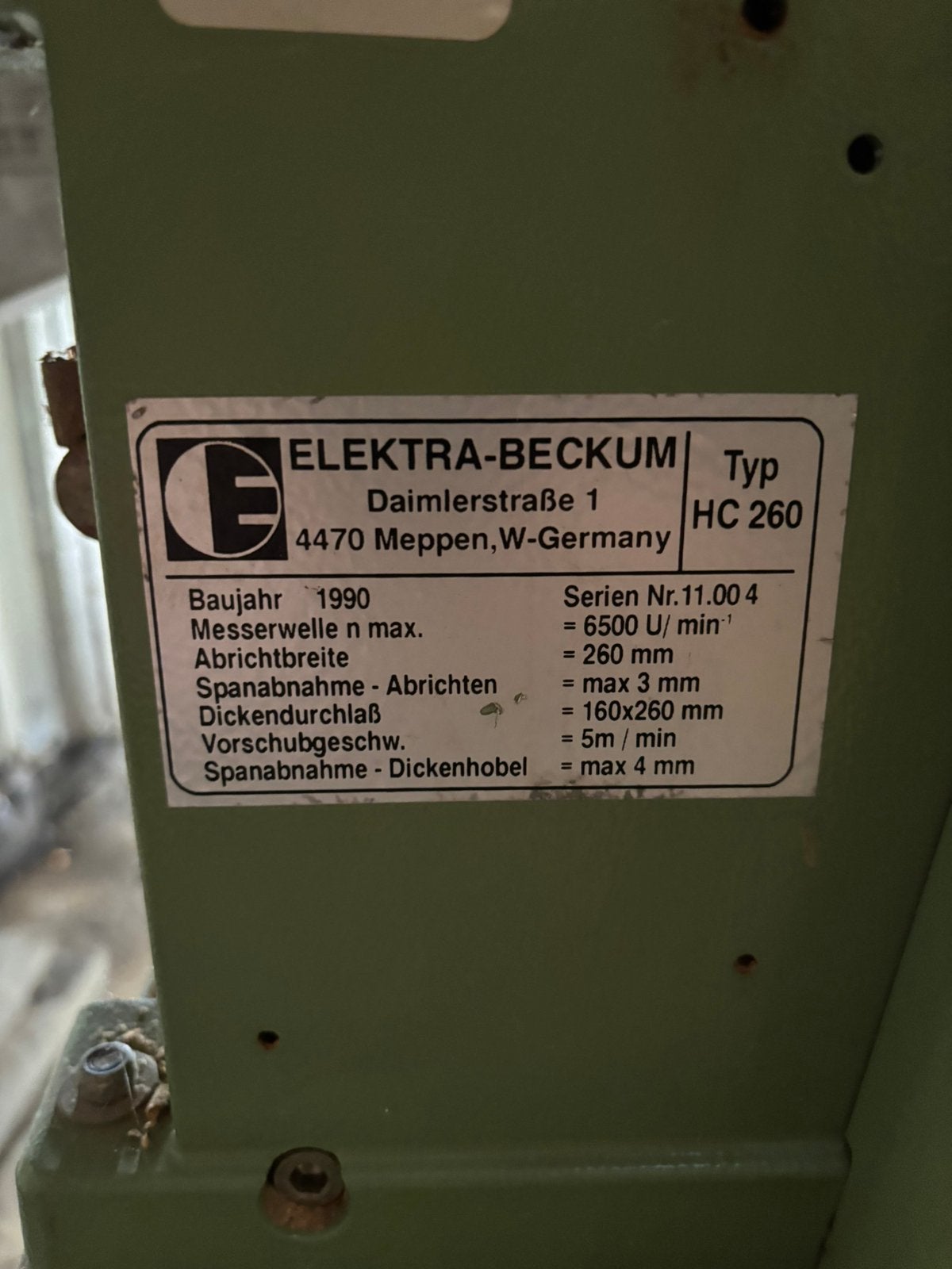 Beckum HC260 vlakbank, Ophalen, Gebruikt