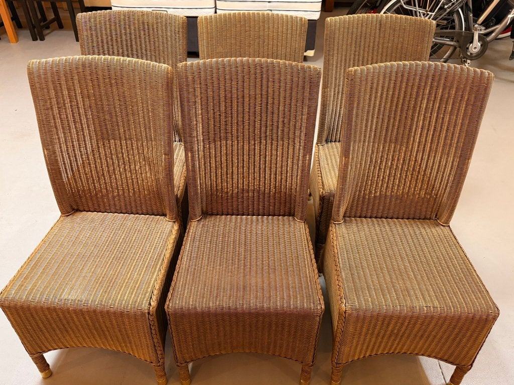 Set van 6 Stijlvolle Rotan / Rieten Eetkamerstoelen, Ophalen, Gebruikt, Riet of Rotan, Vijf, Zes of meer stoelen
