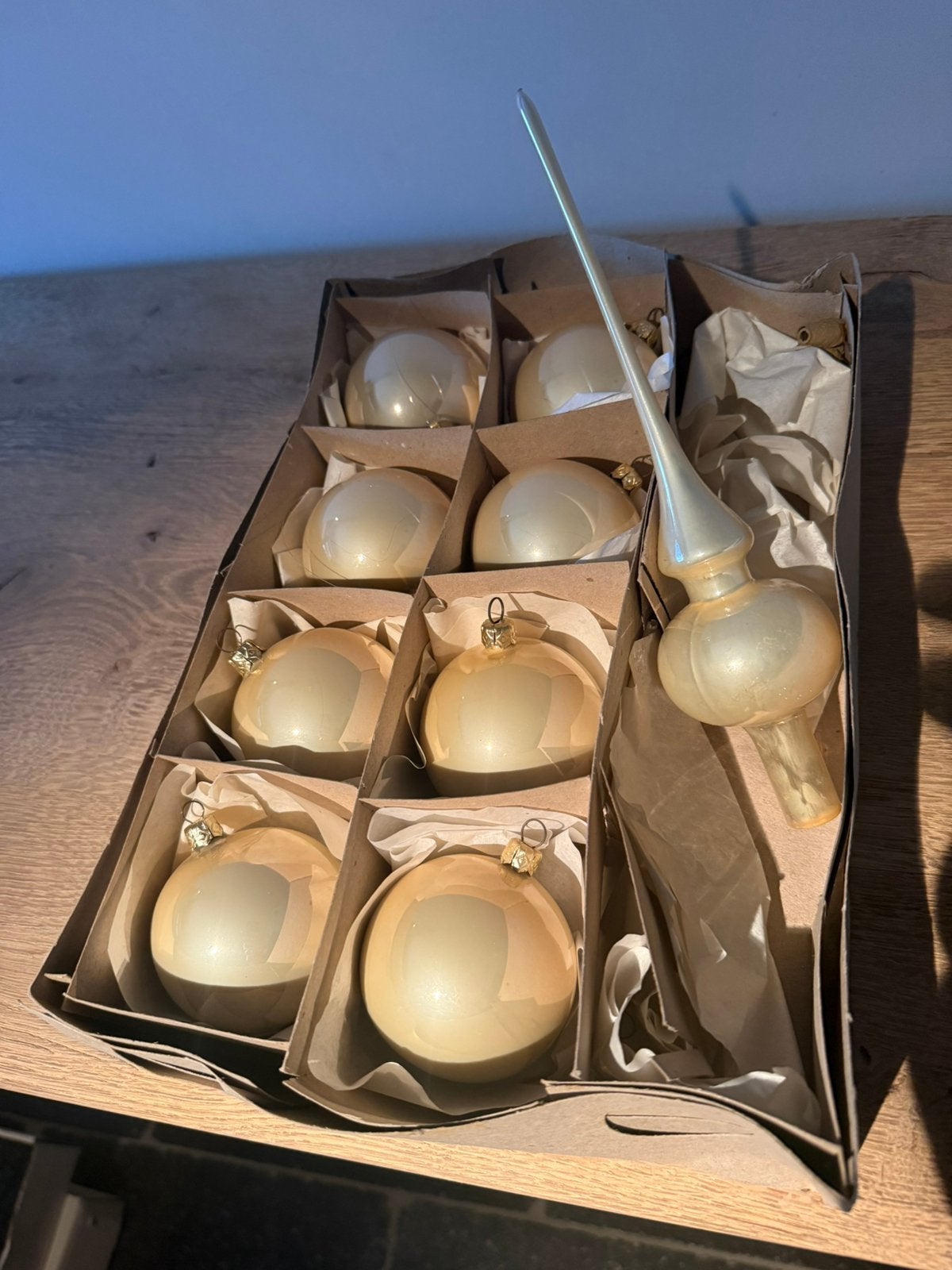 Vintage glazen kerstballen 56 stuks  7 cm + piek, Huis en Inrichting, Ophalen, Zo goed als nieuw, Beige, Glas