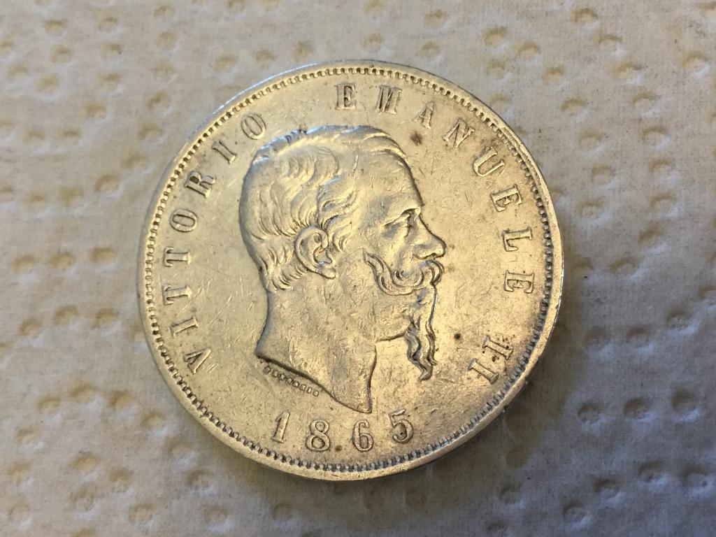 5 lire 1865 Napoli zilver Vittorio Emanuele II, Postzegels en Munten, Ophalen of Verzenden, Italië, Losse munt, Zilver