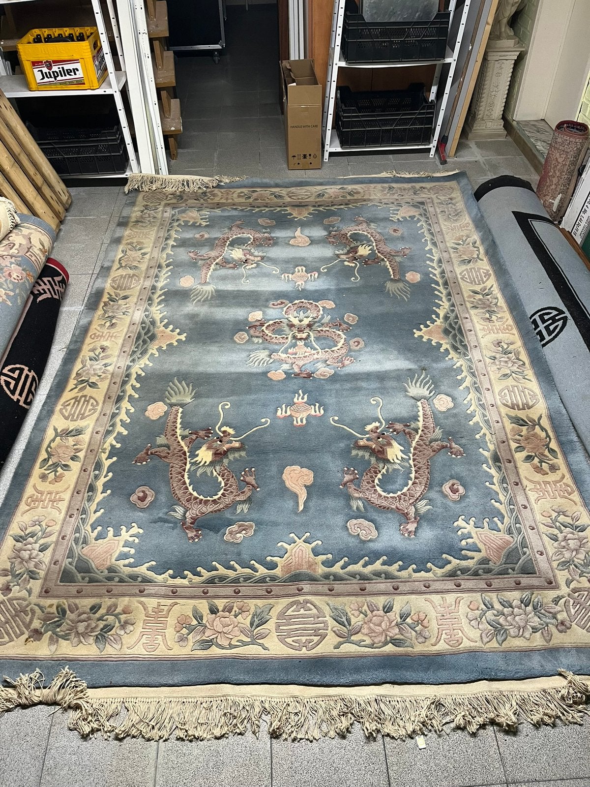 Groot Chinees tapijt met drakenmotief – wol – decoratief, Ophalen, Zo goed als nieuw