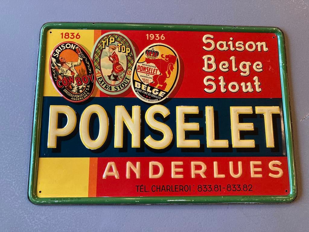 Ancienne enseigne Ponselet 1937 en parfait état, Enlèvement ou Envoi, Comme neuf, Panneau publicitaire