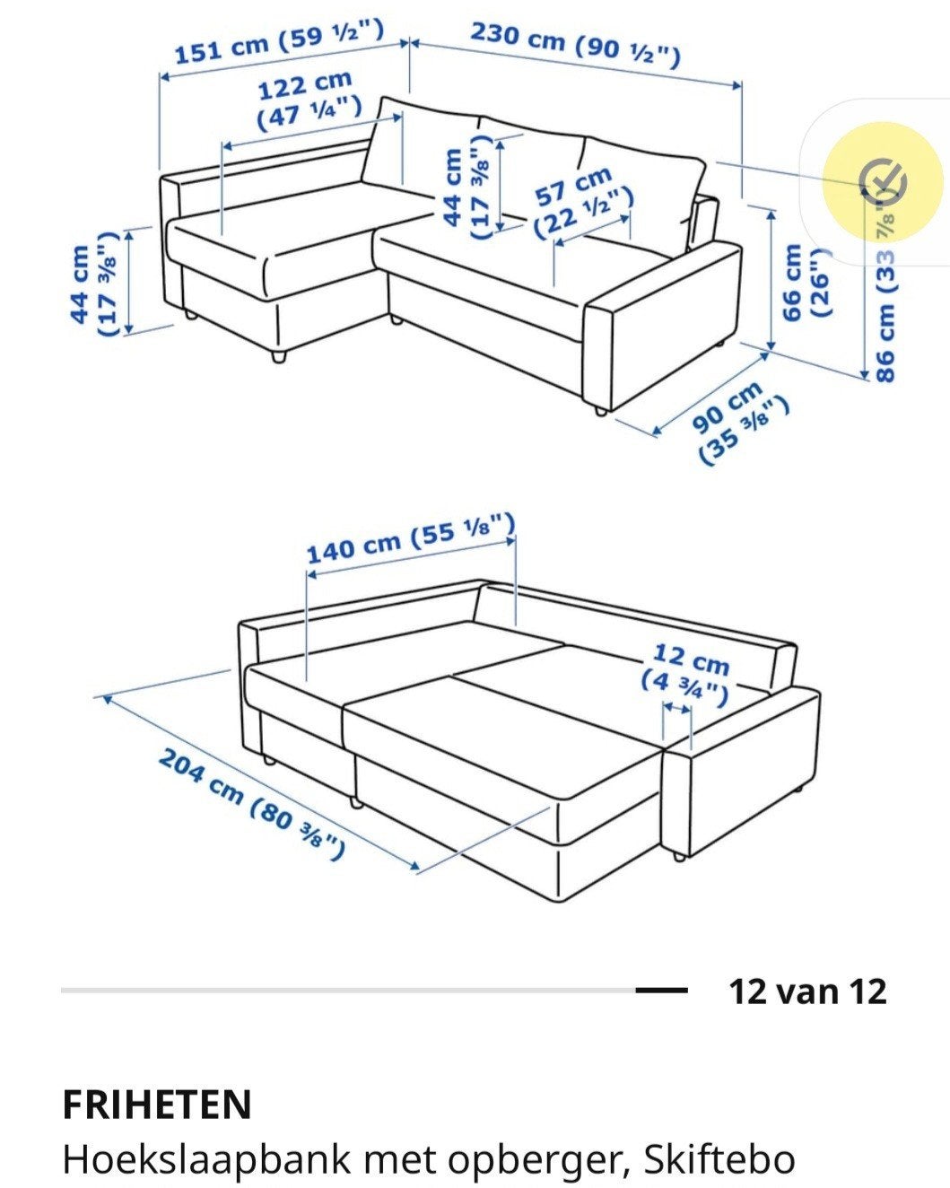 hoekslaapbank met opberger, Ophalen