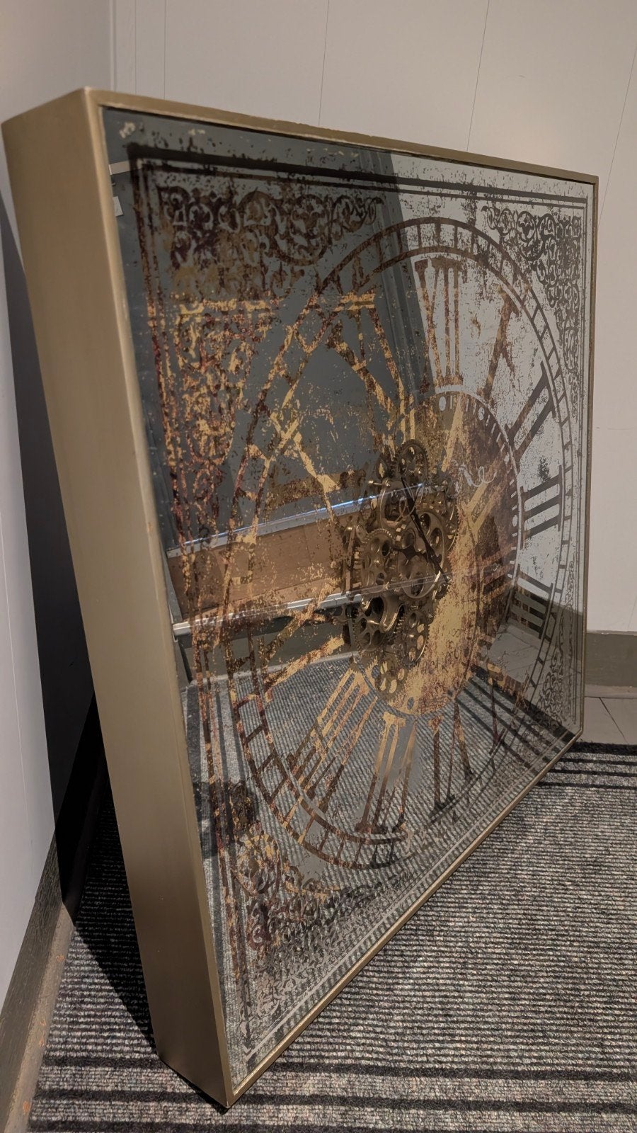 Grande Horloge murale miroir carrée style Richmond Interiors, Enlèvement, Utilisé