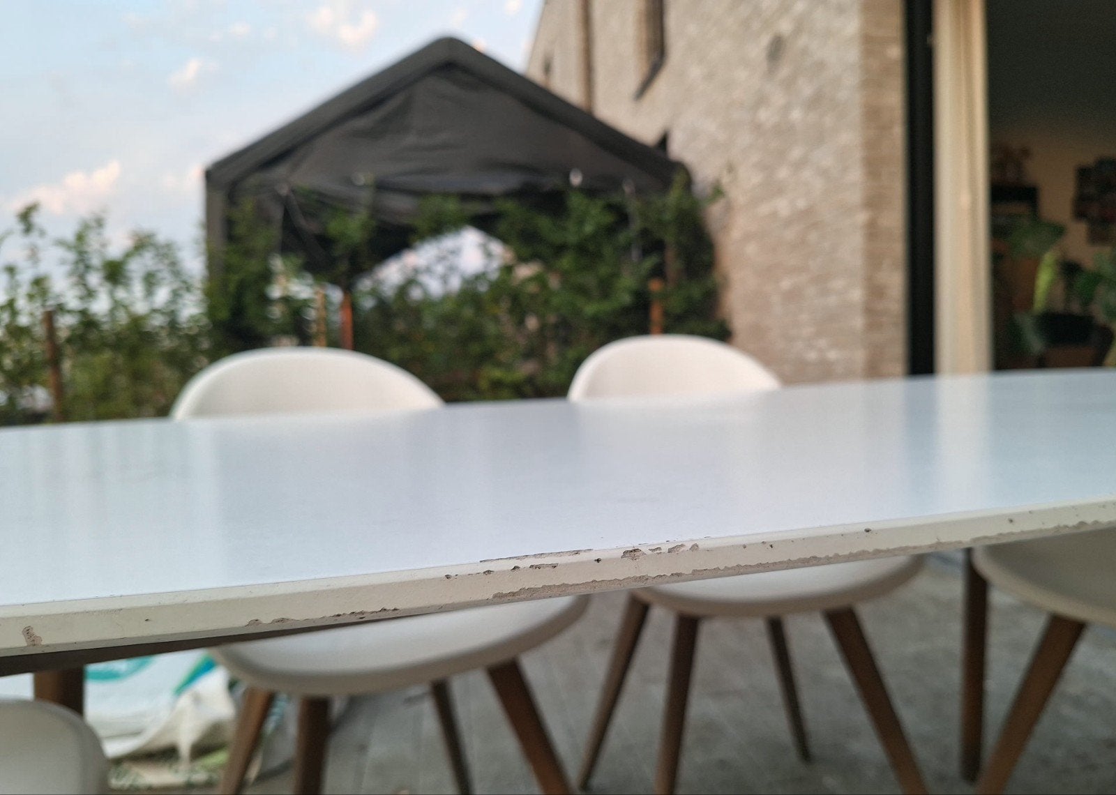 Vinci Design Tuinset: Ovale Witte Tuintafel + 6 Kuipstoelen, Ophalen, Gebruikt, Ovaal, Hout