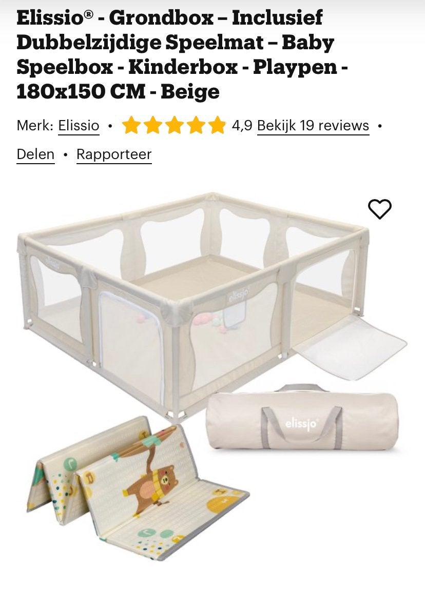 Grondbox Elissio 180x150, Kinderen en Baby's, Babyparken, Ophalen, Zo goed als nieuw, Rechthoekig, Boxkleed