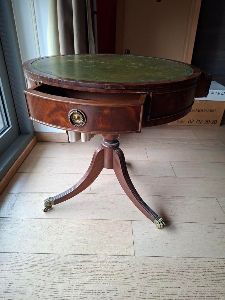 Guéridon / table d’appoint avec plateau cuir vert, Ophalen