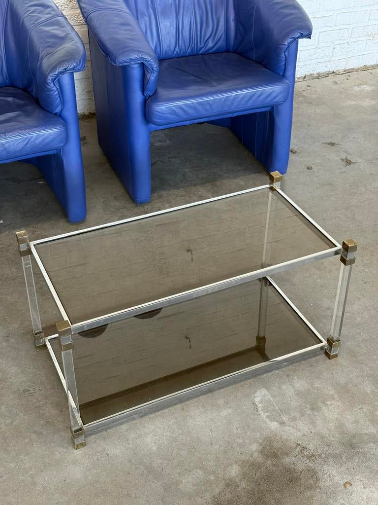 Table basse vintage Hollywood Regency | plateau verre fumé, Enlèvement, Comme neuf, Verre