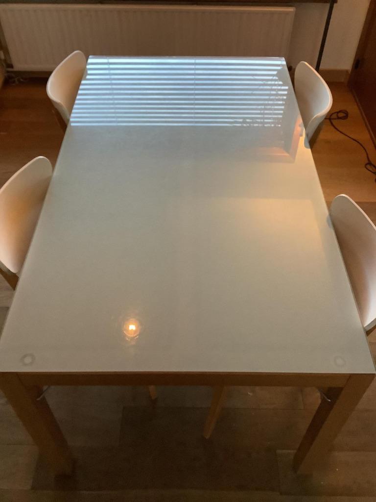 Eettafel Ikea eikenhout met glazen blad, Ophalen, Glas, 50 tot 100 cm, Zo goed als nieuw
