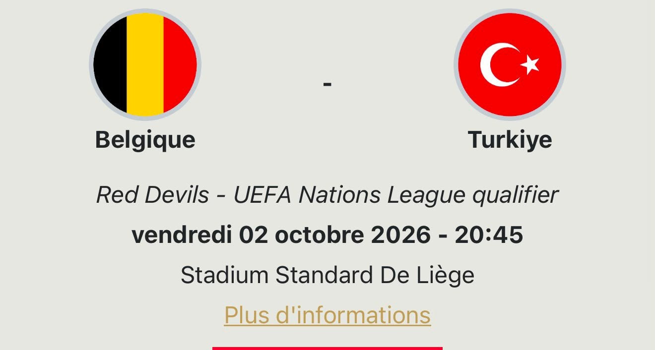 Match Belgique-Turquie 02/10, Tickets & Billets, Deux personnes