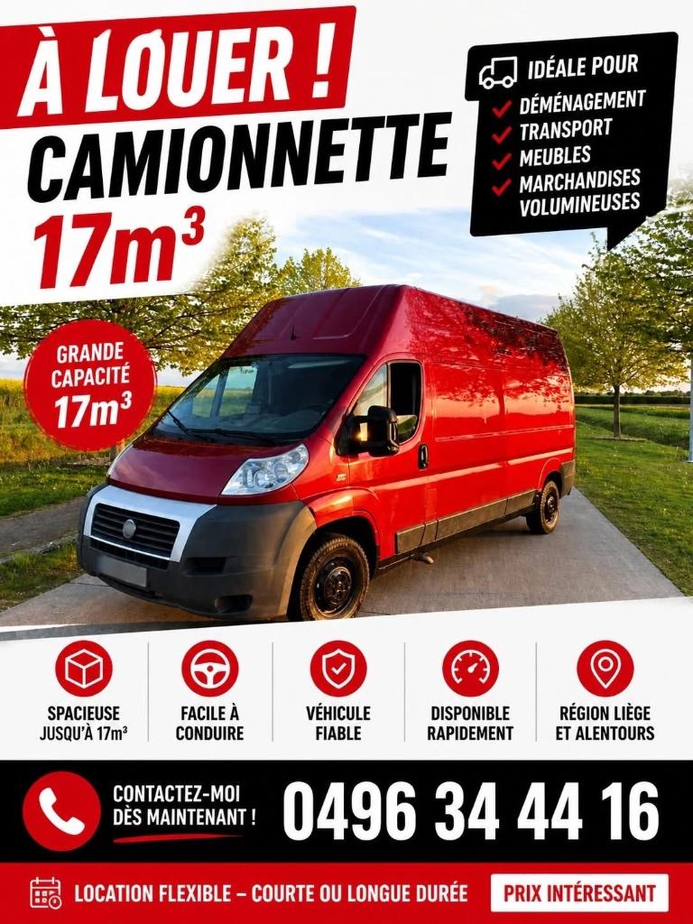 À louer ! Location camionnette 17m3  ☎️0496344416