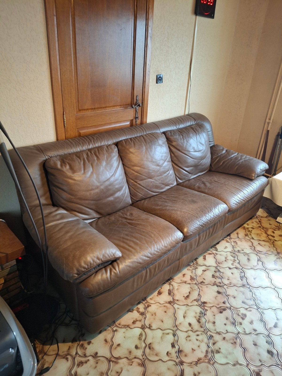 Echt lederen salon 3-2 zit. 280€, Maison & Meubles, Canapés | Salons, 75 à 100 cm, Banc droit, Enlèvement, Utilisé