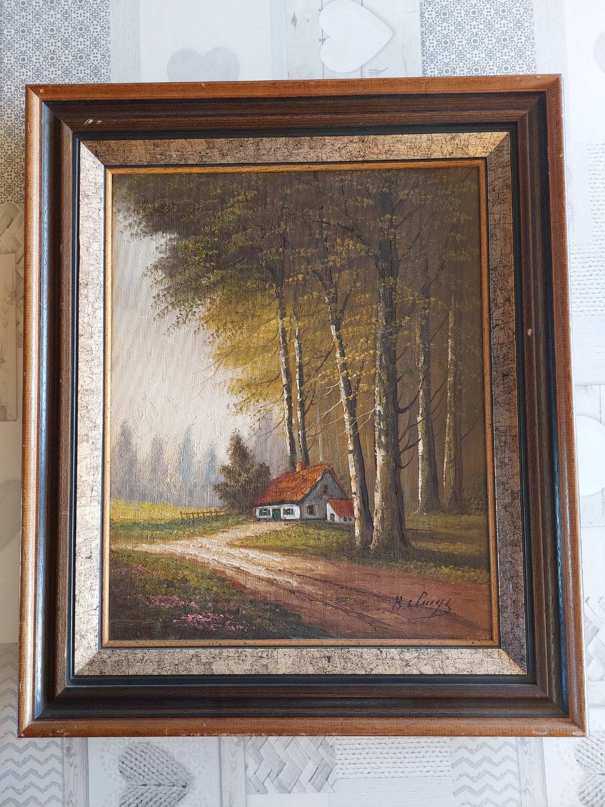 origineel olieverfschilderij op doek hoevelandschap met berk, Ophalen, Doek, Realistisch, Gesigneerd