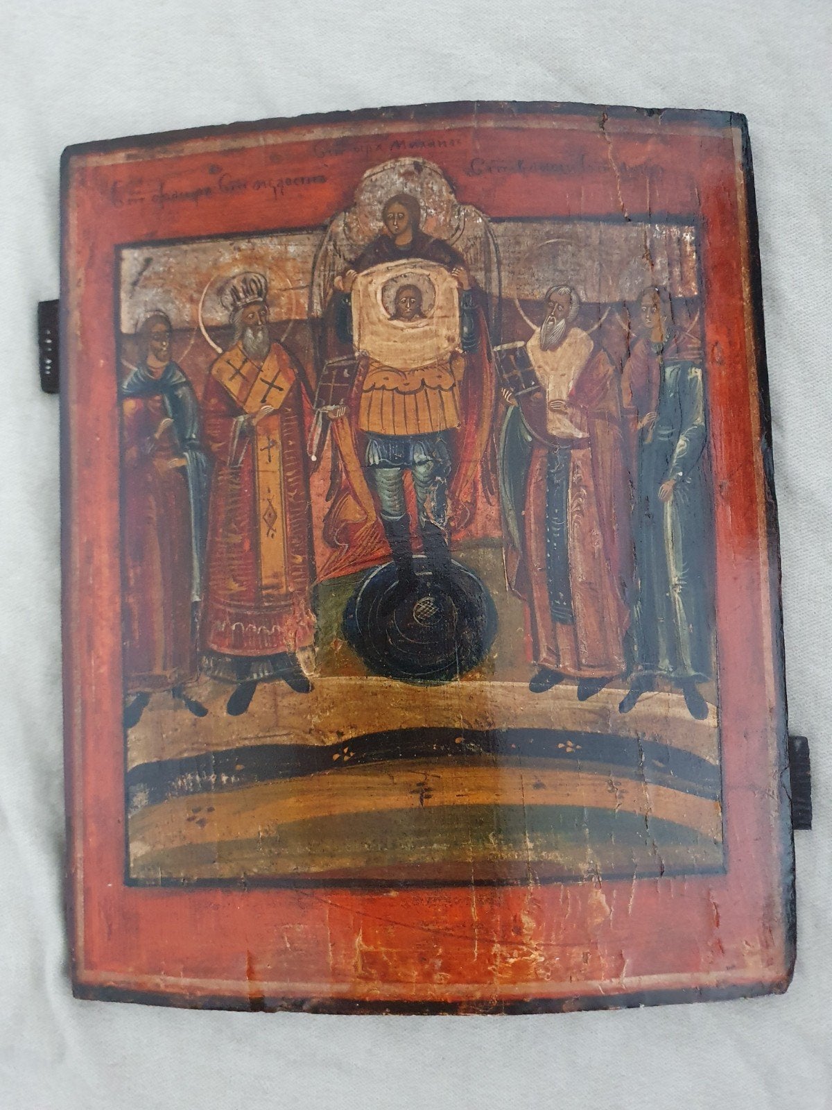 Russisch Icoon aartsengel Michael en 4 heiligen, Ophalen of Verzenden