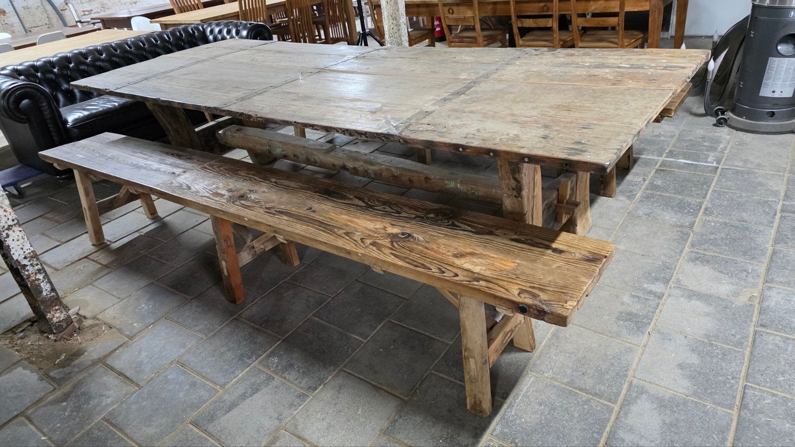 kloostertafel 310 cm gemaakt van 200 jaar oud hout+ 2 banken, Enlèvement