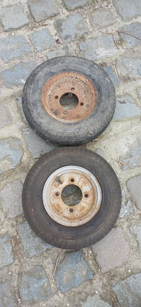 2 Complete wielen (velg + band) aanhangwagen, Ophalen, Gebruikt