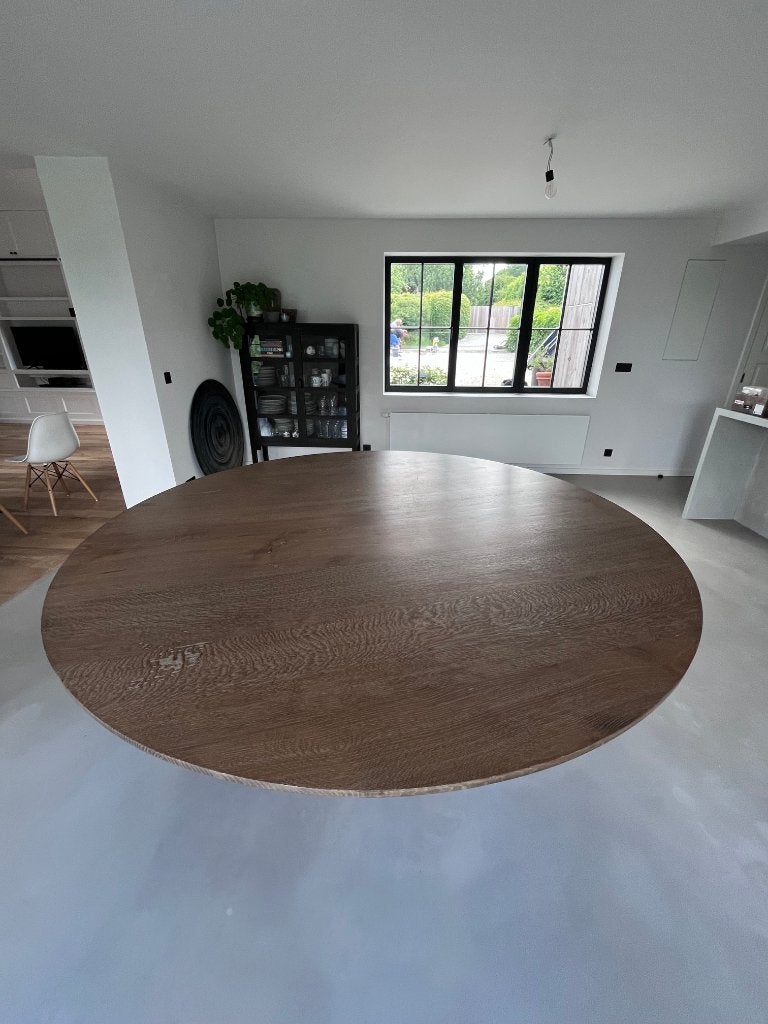 Ronde eikenhouten tafel, Huis en Inrichting, Tafels | Eettafels, Ophalen, 200 cm of meer, Vijf personen of meer, 200 cm of meer